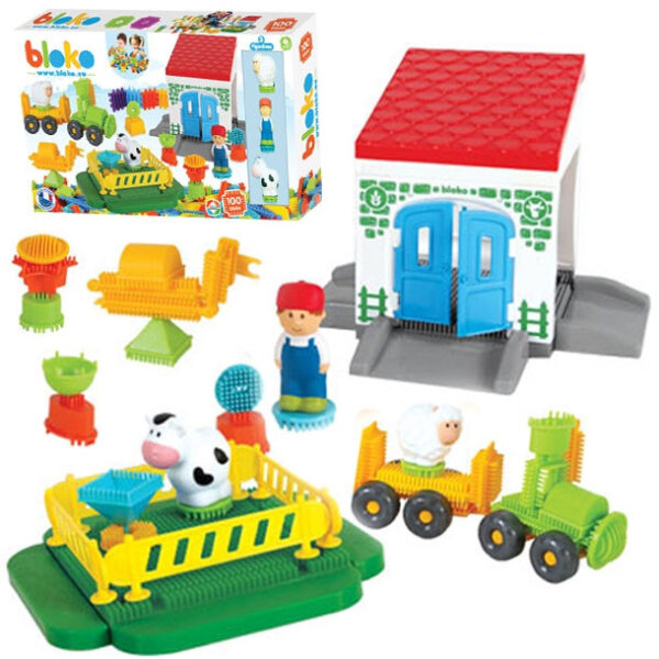 MOCHTOYS Klocki Jeżyki Pin Bricks FARMA w Kartonie 100 el. + 3 Figurki