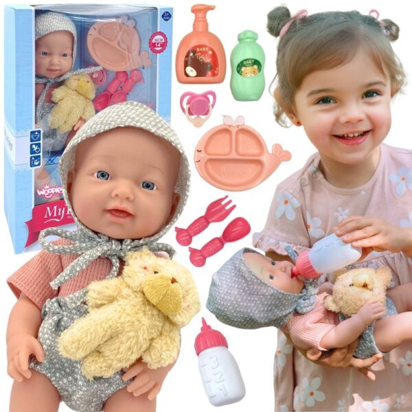 WOOPIE ROYAL Lalka Bobas 36 cm w Ubranku z Misiem Akcesoria do Karmienia