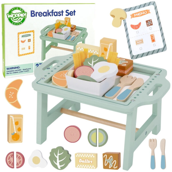 WOOPIE GREEN Zestaw Śniadaniowy i Restauracja – Zabawa w Zamawianie z Tacą i Akcesoriami