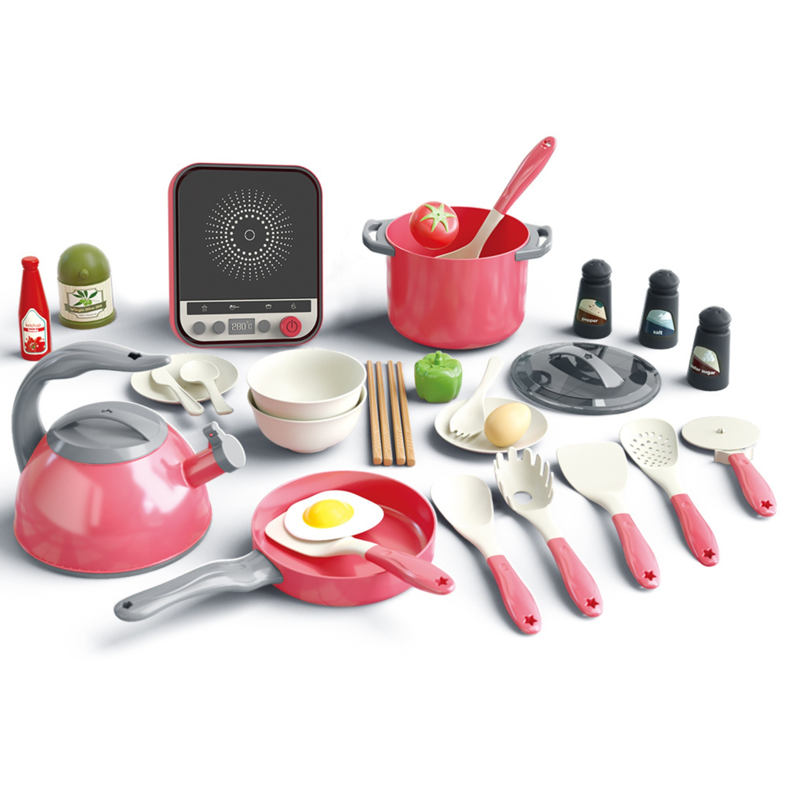 WOOPIE Zestaw Małego Kucharza Indukcja Garnki Patelnia Czajnik Różowy 30el. - obrazek 2