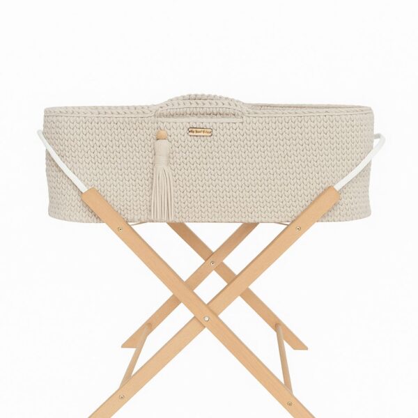 Kosz Mojżesza BOHO Handmade ze stojakiem - śmietanka
