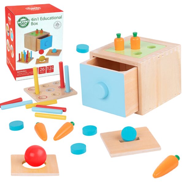 WOOPIE GREEN Drewniana Szuflada Edukacyjna 4w1 Sorter Montessori Gra w Marchewki FSC