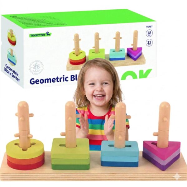 TOOKY TOY Sorter Kształtów z Kolorowymi Blokami Montessori