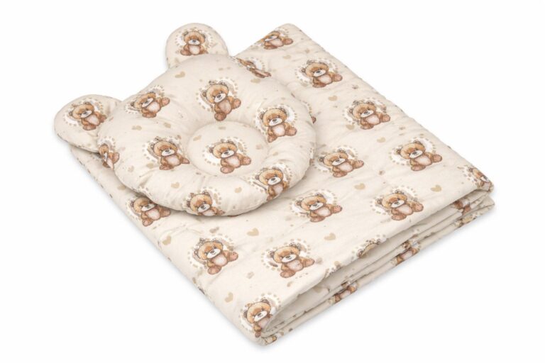 Kołderka z wypełnieniem i poduszka profilowana Miś - zestaw 2cz. - Misiove love