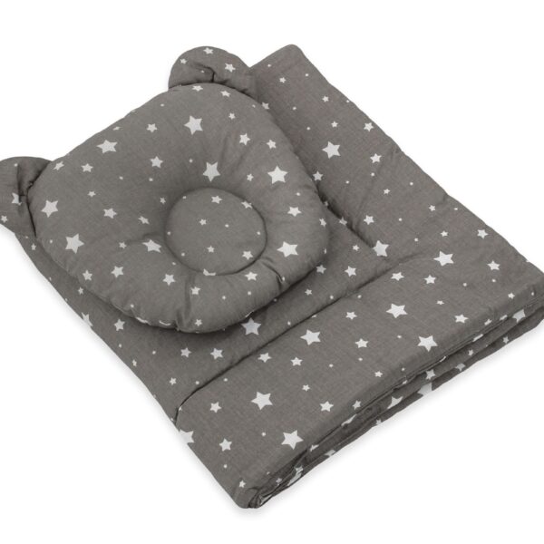 Kołderka z wypełnieniem i poduszka profilowana Miś - zestaw 2cz. - mini gwiazdki biały