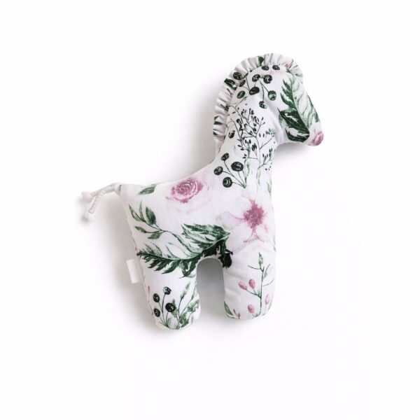Konik LUCKY miękka maskotka z bawełny dla niemowląt - Peonie różowe