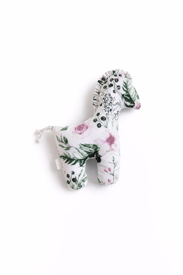 Konik LUCKY miękka maskotka z bawełny dla niemowląt - Peonie różowe