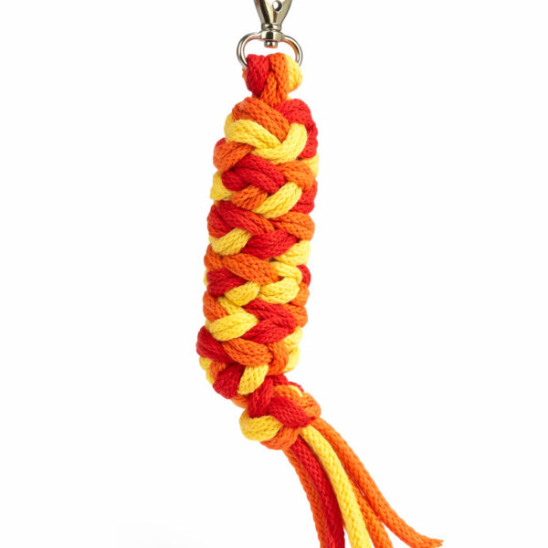 Uwiąz dla konia Hobby Horse pleciony ze sznurka – czerwony/ pomarańczowy/ żółty