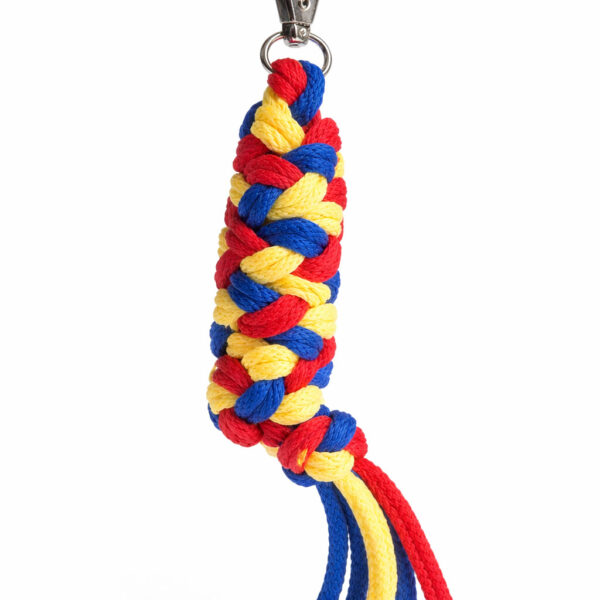 Uwiąz dla konia Hobby Horse pleciony ze sznurka – czerwony/ niebieski/ żółty