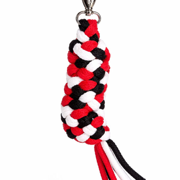 Uwiąz dla konia Hobby Horse pleciony ze sznurka – czerwony/ biały/ czarny
