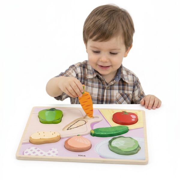 VIGA Drewniane Puzzle Układanka Montessori 2w1 Figurki Warzywa Edukacyjna